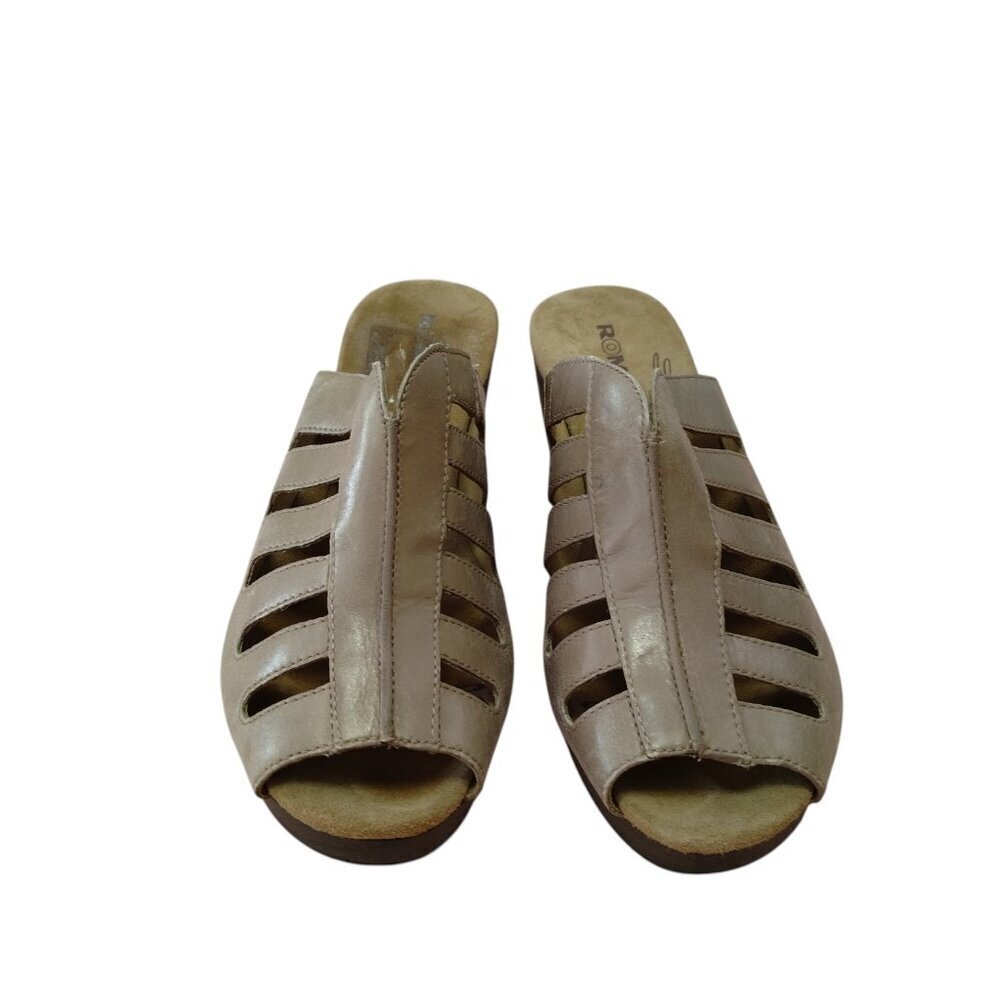 Romika Women’s 38 Nancy Mule Sandals Slip On Peep Toe Block Heel Beige